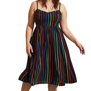 NWT Torrid midi challis shirred skater dress in black rainbow stripe 1X